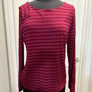 Talbots Burgundy Metallic Striped Long Sleeve Blouse
